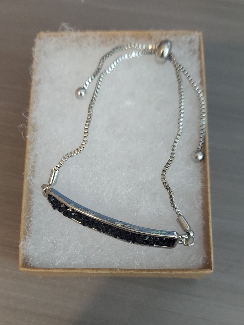 Bar Bracelet with Black Crystal Inlay